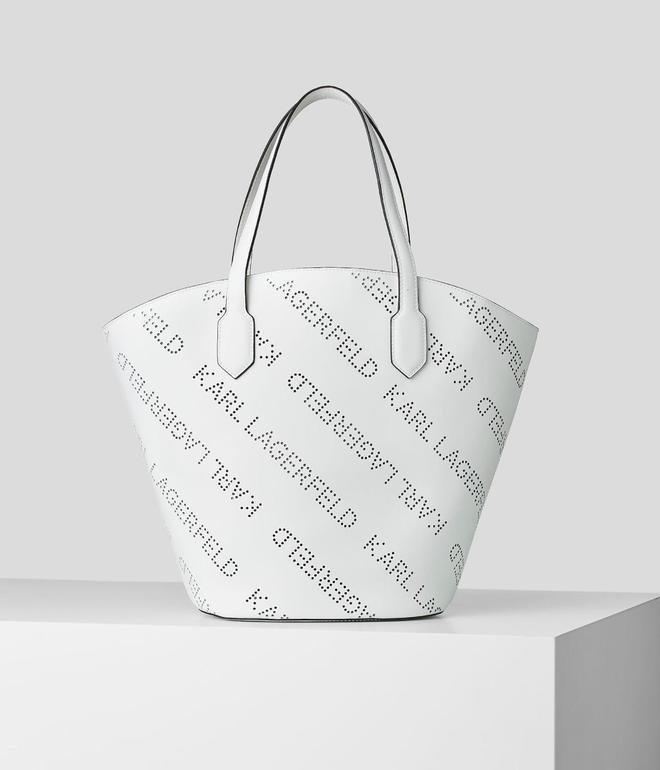 Bolso 'tote' blanco con detalles calados de Karl Lagerfeld