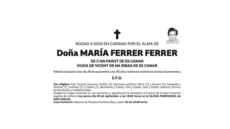 Esquela de doña María Ferrer Ferrer