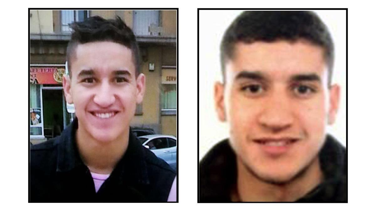 Dos fotografías de Younes Abauyaaqoub, el presunto autor de la matanza de Barcelona, aún huido.