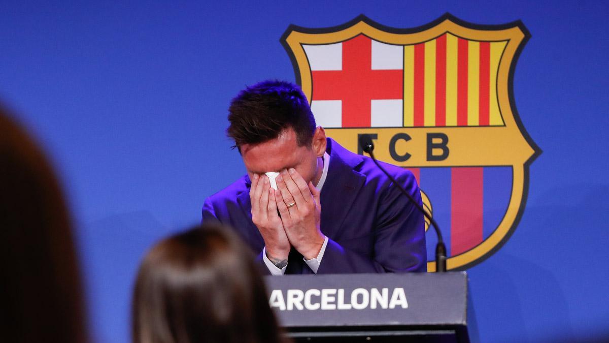 Messi no pudo contener las lágriams cuando dijo adiós al Barça