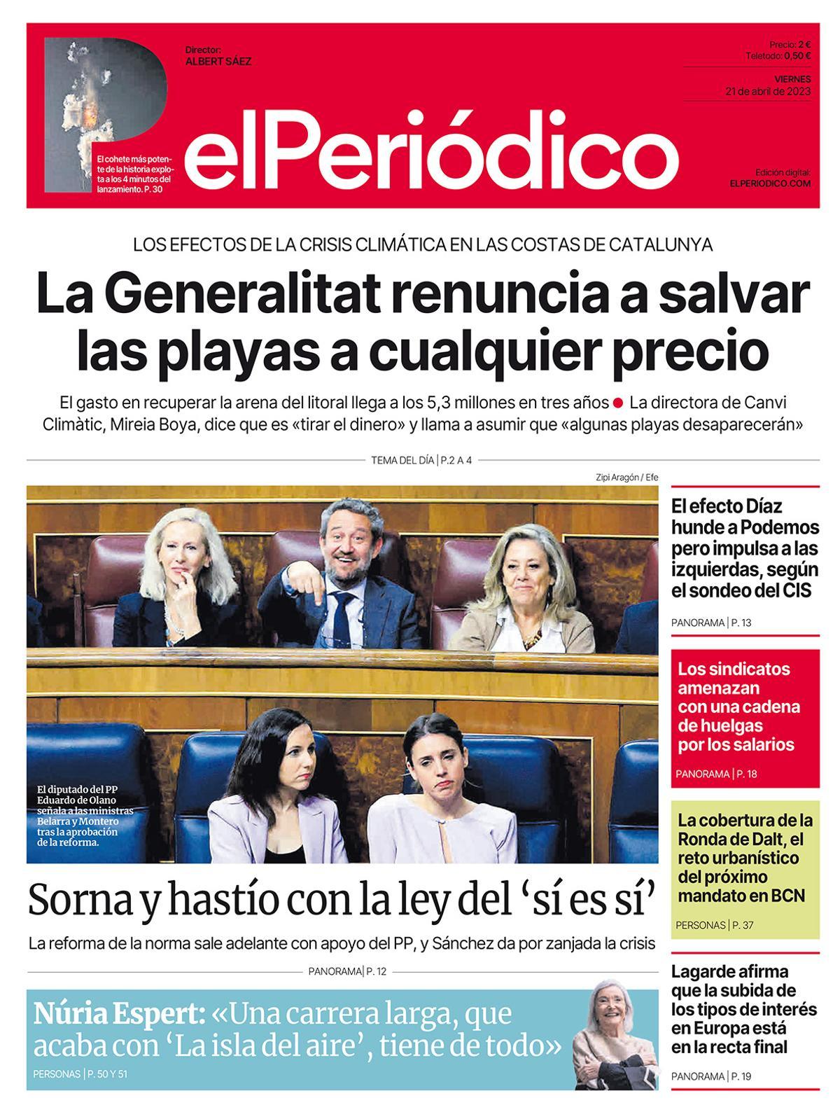 La portada d’EL PERIÓDICO del 21 d’abril del 2023