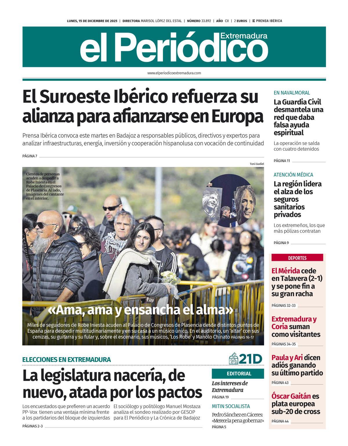 Consulta la portada correspondiente al día 15 de diciembre de 2025