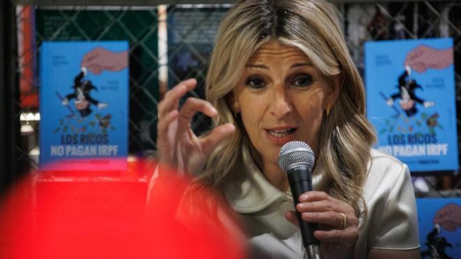 La vicepresidenta segunda y Ministra de Trabajo y Economía Social, Yolanda Díaz, durante la presentación de un libro.