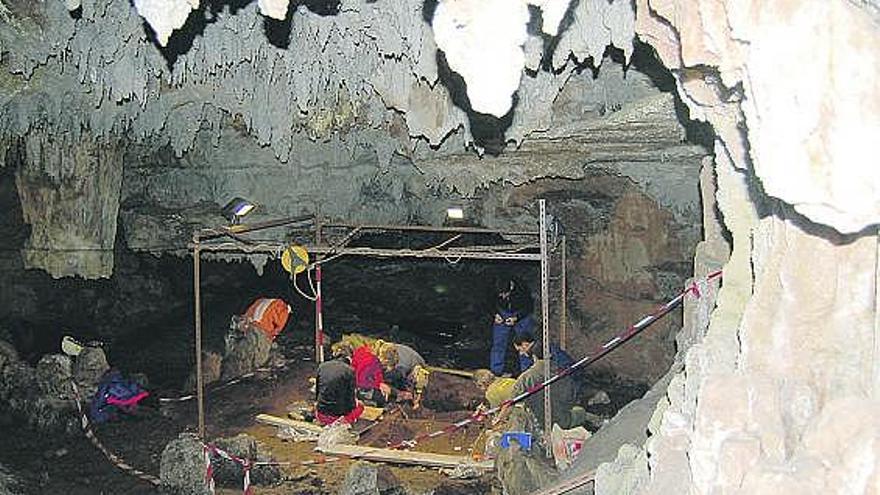 La cueva de Coimbre, con la zona de las excavaciones en el centro.