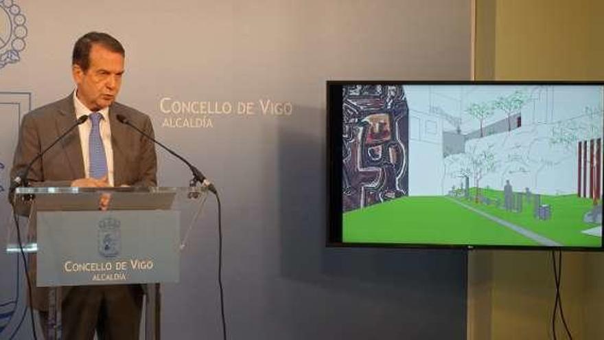 Caballero, ante una recreación de un solar reformado. // FdV
