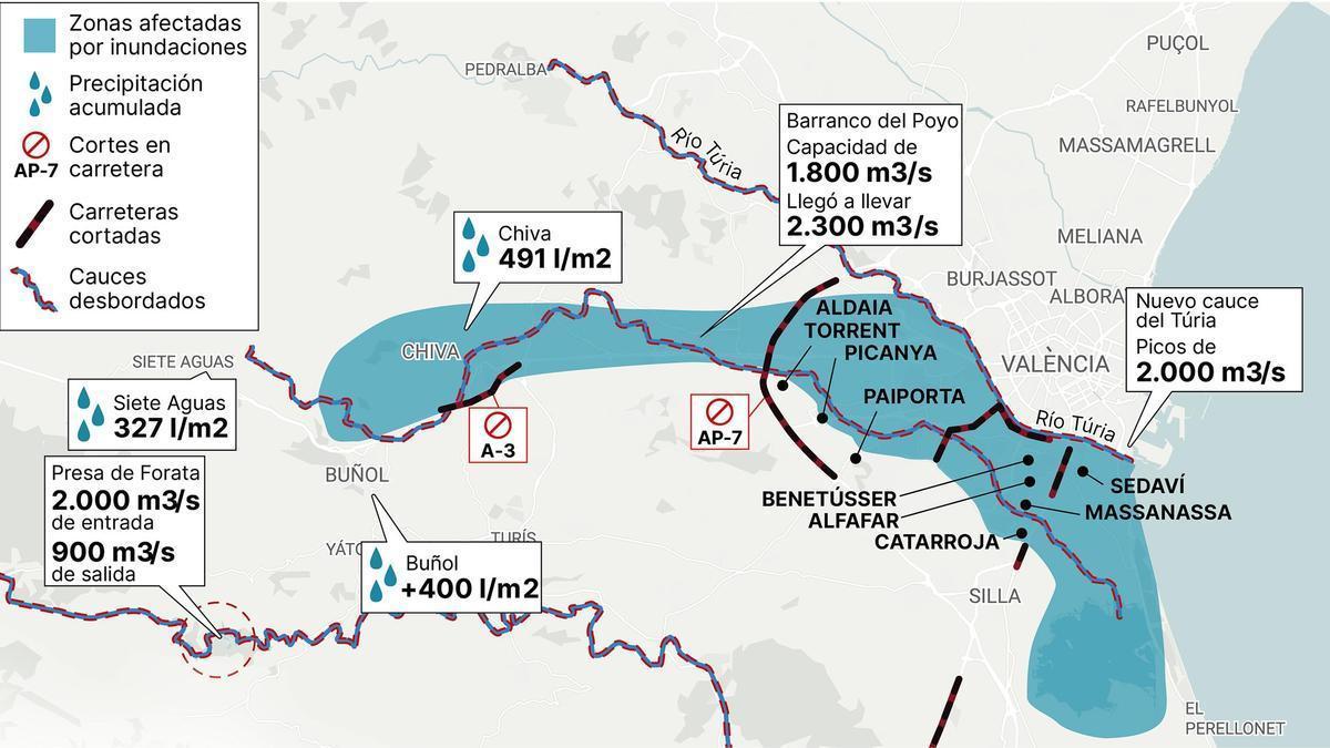 El mapa de la catástrofe en Valencia