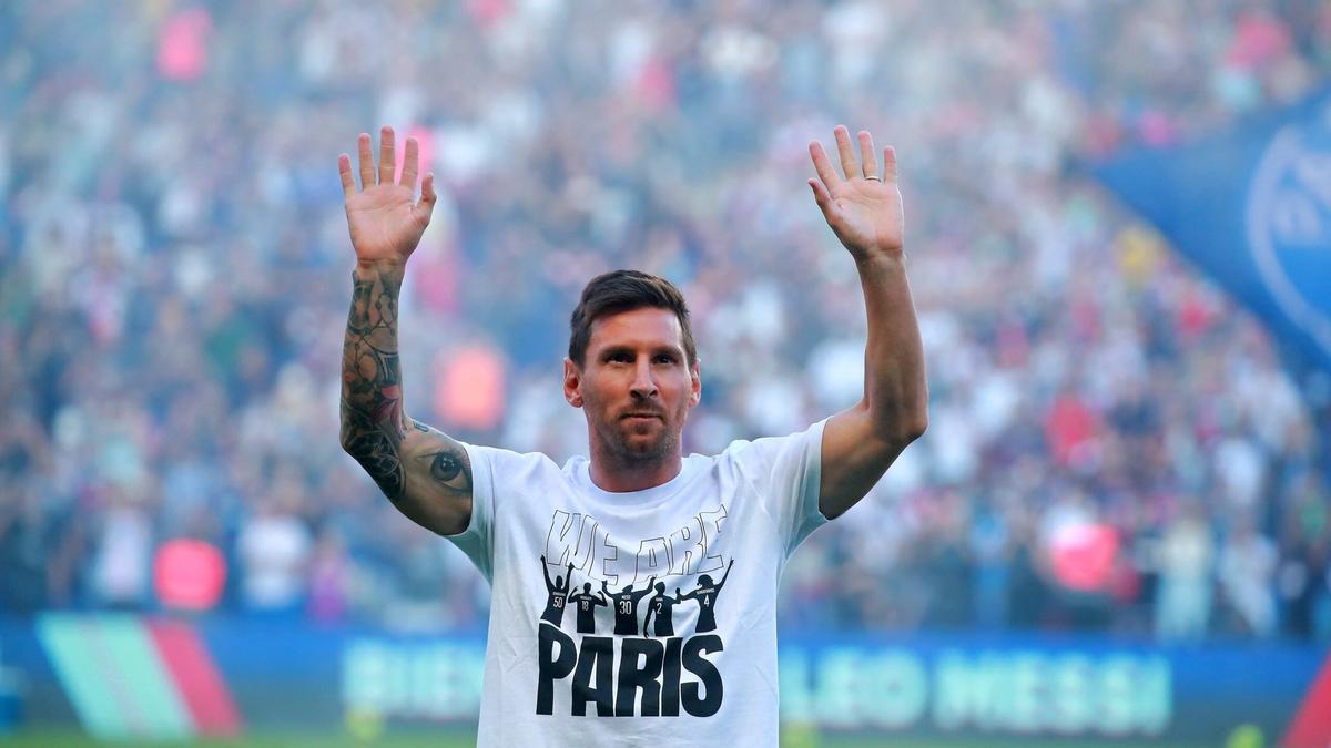 Messi, en su presentación como jugador del PSG.