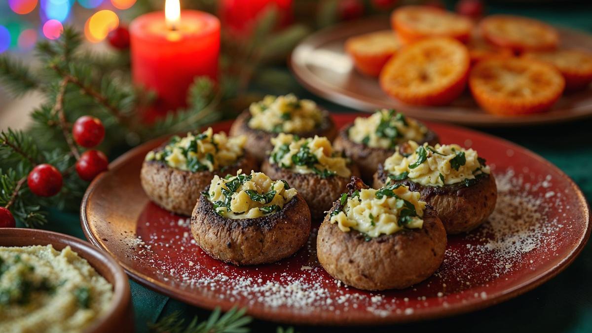 Plato navideño de boletus rellenos