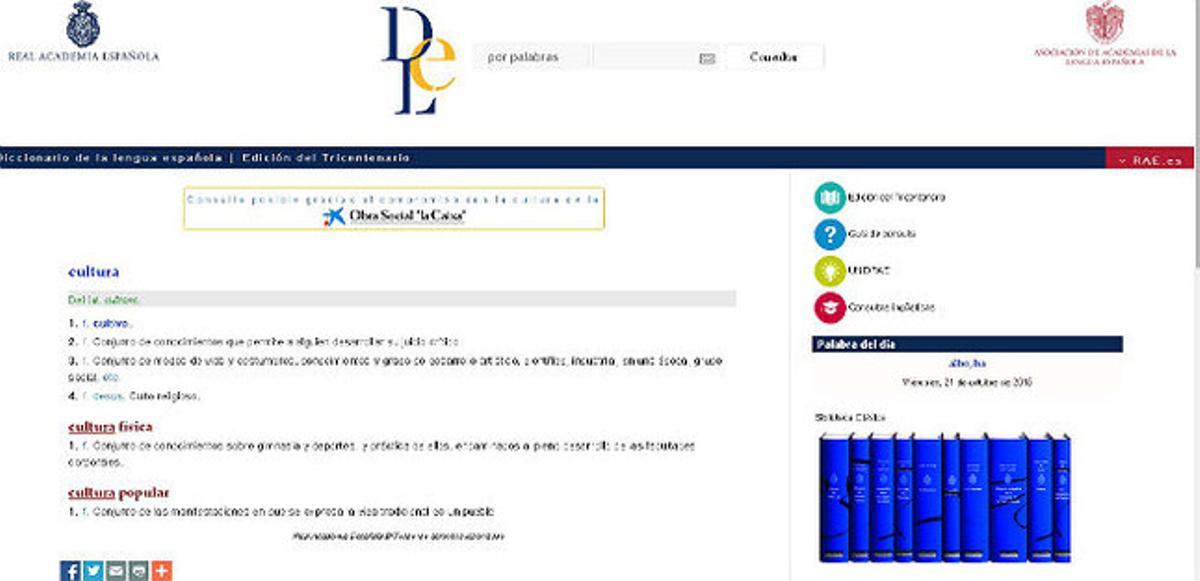 Captura de la imatge de la pàgina web de la RAE. Captura de la imatge de la pàgina web de la RAE.