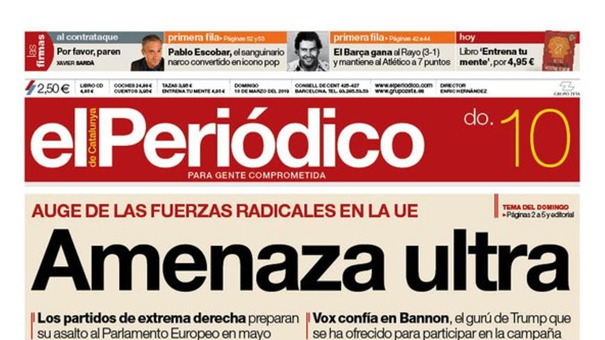 La portada de EL PERIÓDICO del 10 de marzo del 2019