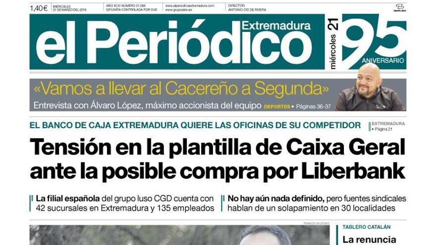 Esta es la portada de EL PERIÓDICO EXTREMADURA correspondiente al día 21 de marzo del 2018