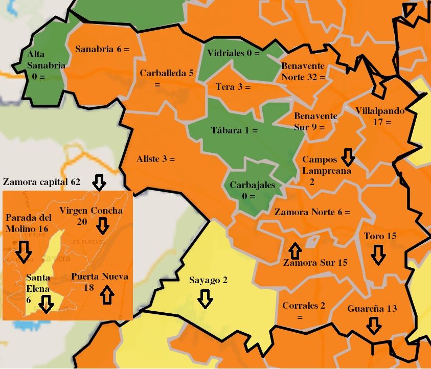 Mapa de contagios semanales por zonas básicas de salud