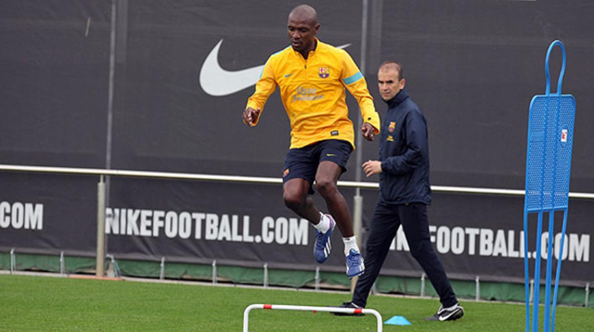 Abidal, durant l’entrenament abans de viatjar a Vigo.