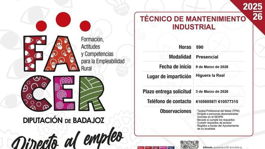 Higuera la Real acogerá una formación técnica de mantenimiento industrial de la Diputación de Badajoz