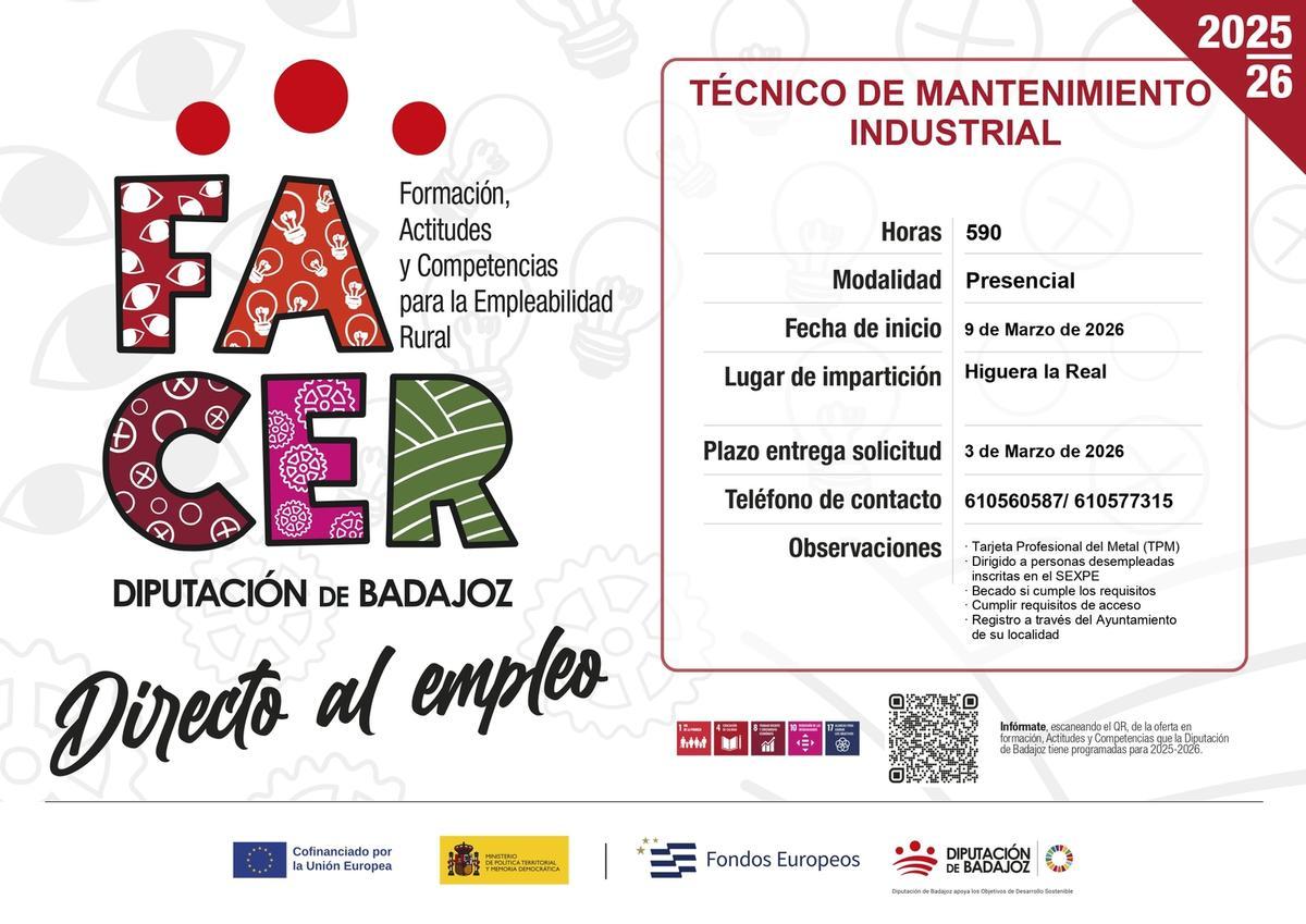 Cartel de acción formativa FACER de la Diputación de Badajoz