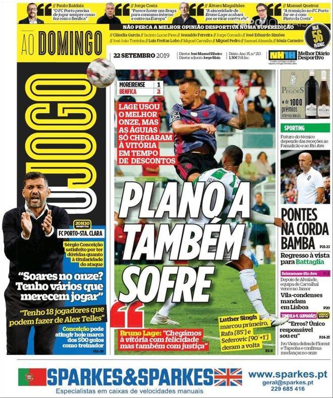 Portada de O Jogo del 22 de septiembre de 2019