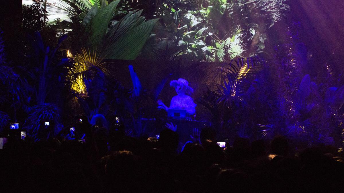 Björk, en el frondoso bosque desde el que ofició de 'dj' en el Sónar.