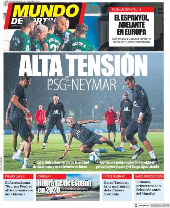 Portada MUNDO DEPORTIVO viernes 2 de agosto 2019