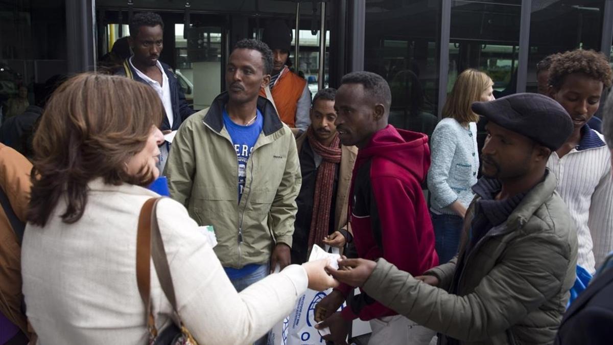 Llegada de los refugiados eritreos procedentes de Italia, en Madrid.