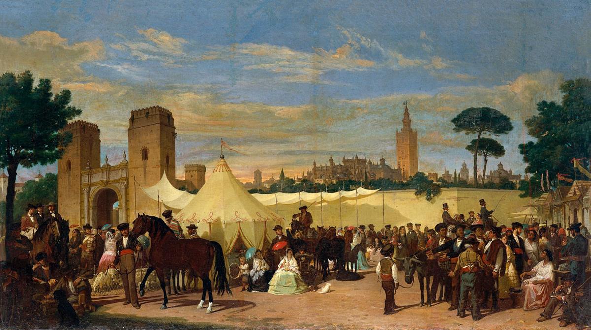 La Feria de Sevilla de Joaquín Domínguez Bécquer, obra perteneciente a la coleccoón del Museo Carmen Thyssen de Málaga.
