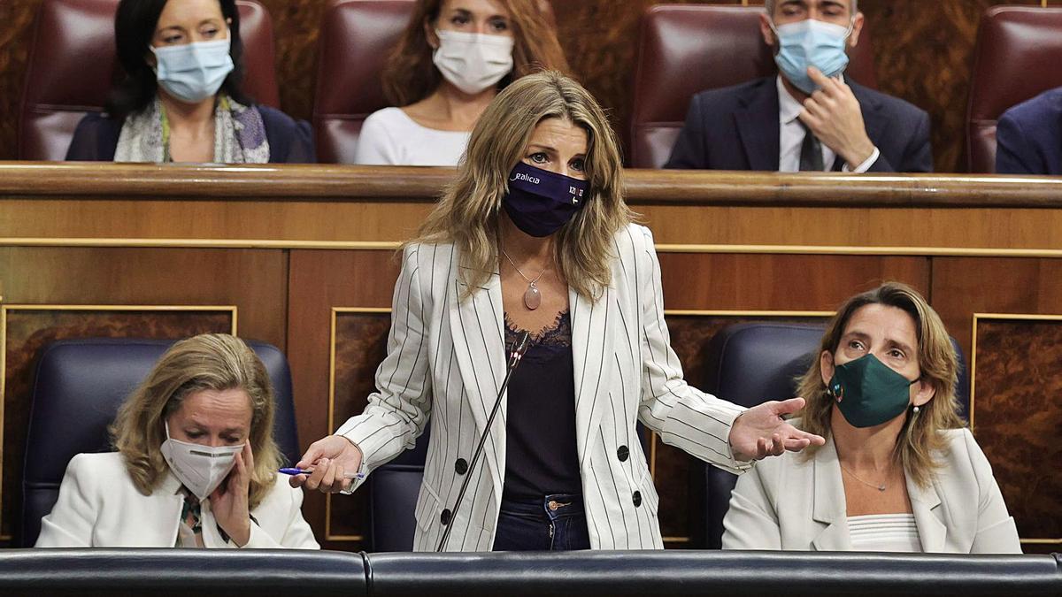 La vicepresidenta segunda del Gobierno y ministra de Trabajo y Economía Social, Yolanda Díaz, en una intervención en el Congreso el pasado septiembre. | EUROPA PRESS / EDUARDO PARRA