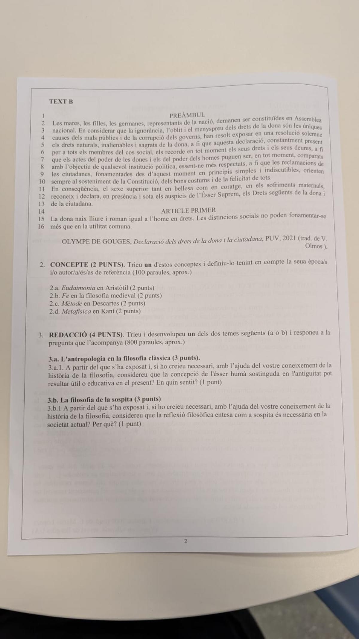 Examen de Filosofìa de la PAU 2025.