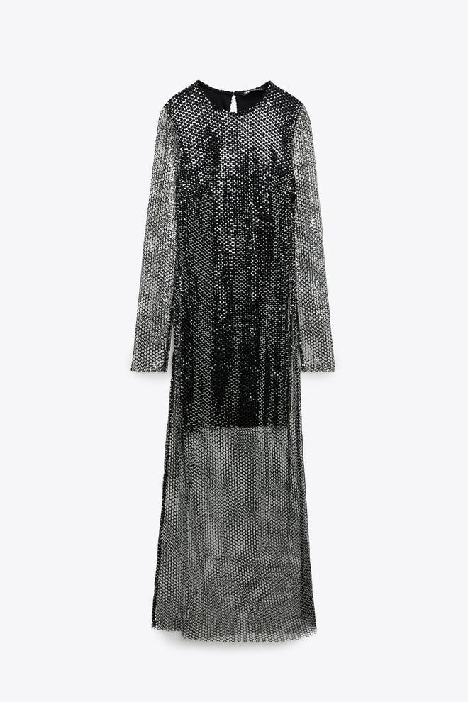 Vestido transparente lentejuelas de Zara