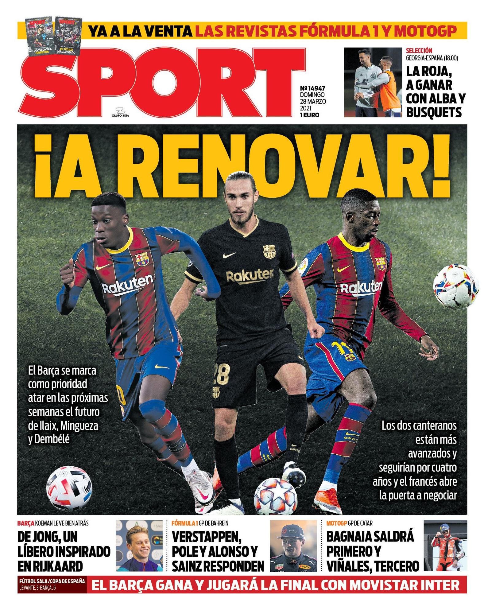 '¡A renovar!', la portada de SPORT