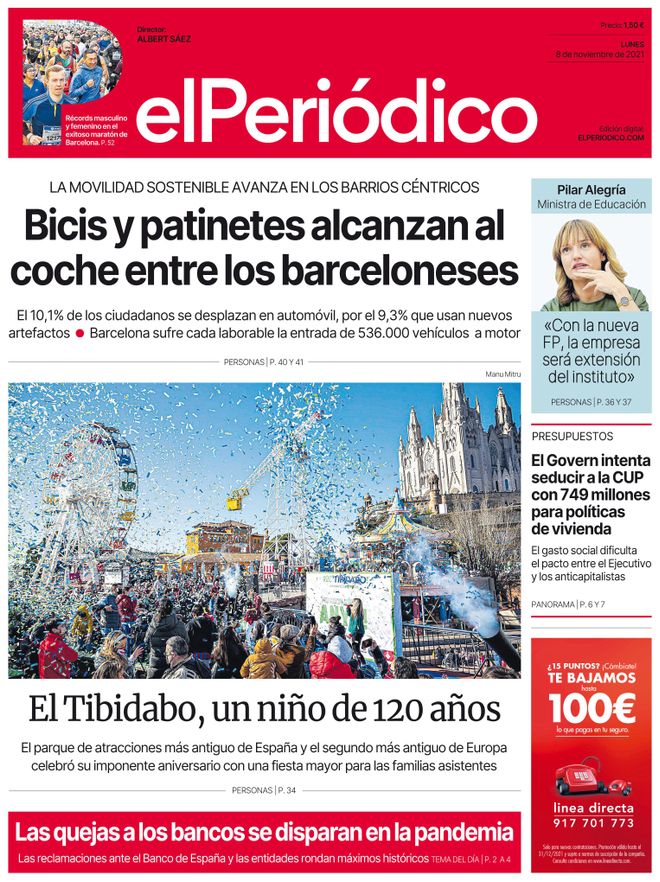 La portada d’EL PERIÓDICO del 8 de novembre del 2021