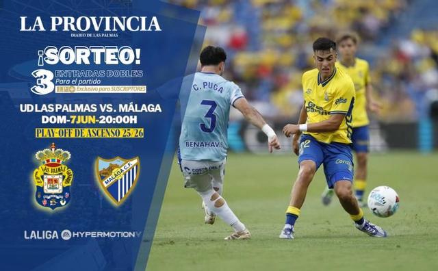 LA PROVINCIA sortea entre sus suscriptores 3 entradas dobles para vivir en el Estadio de Gran Canaria el partido de play off de ascenso entre la UD Las Palmas y el Málaga CF, el domingo 07/06 a las 20 h.