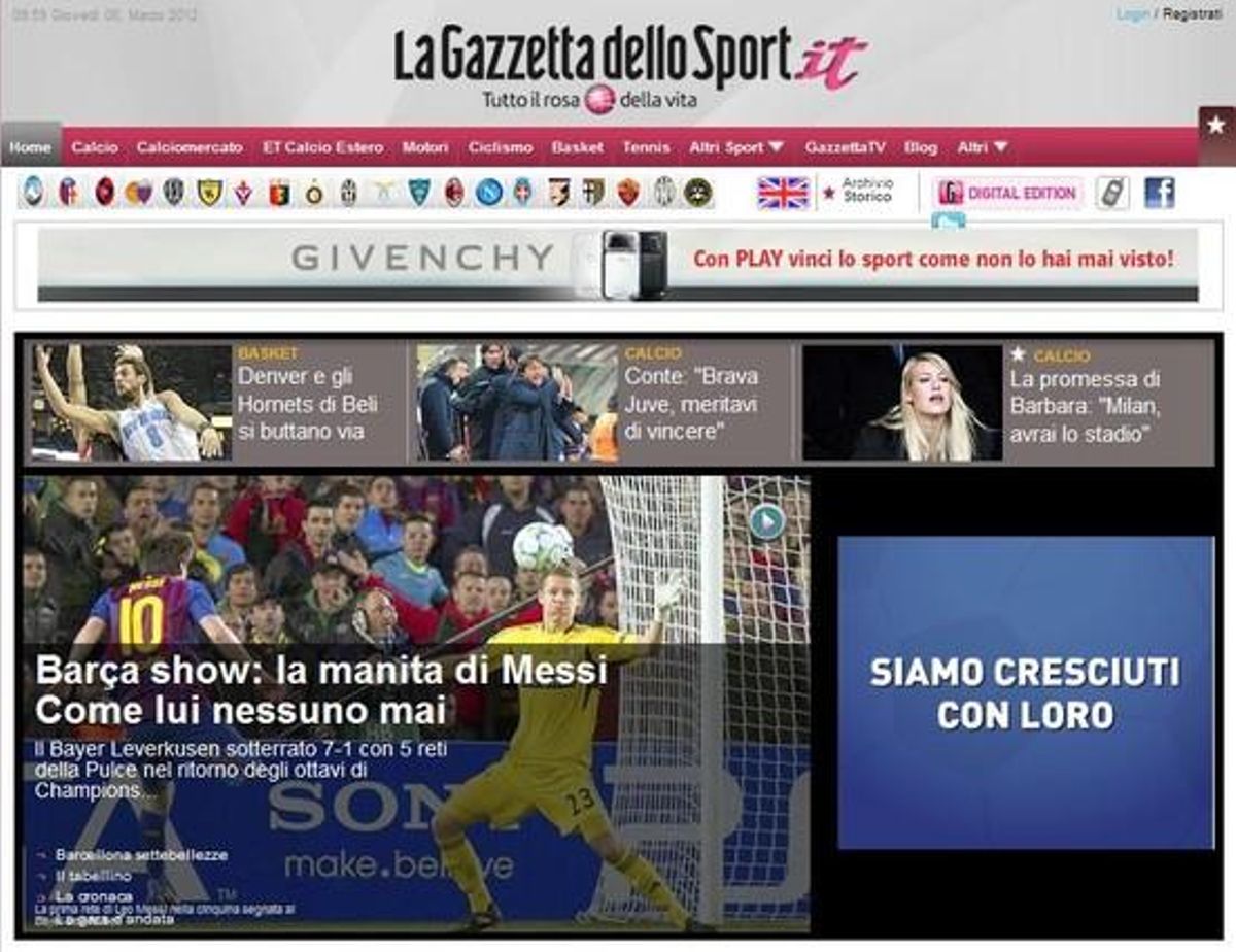 Edició digital de ’La Gazzeta dello Sport’ (Itàlia).