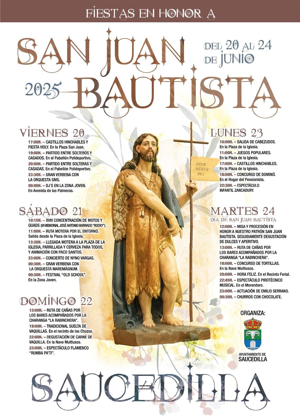 Cartel de las fiestas en honor a san Juan Bautista en Saucedilla.