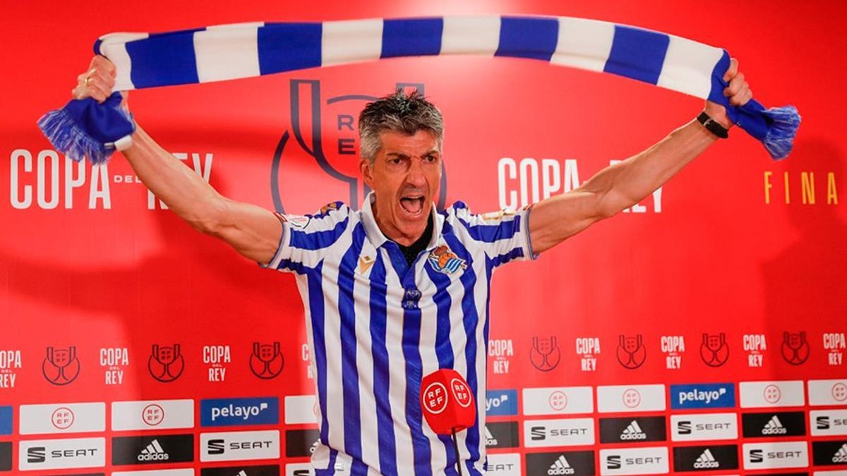 El técnico de la Real Sociedad, en modo hincha, tras ganar la Copa del Rey