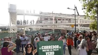 Los vecinos de Malilla se suben a su nueva pasarela para exigir el Corredor Verde