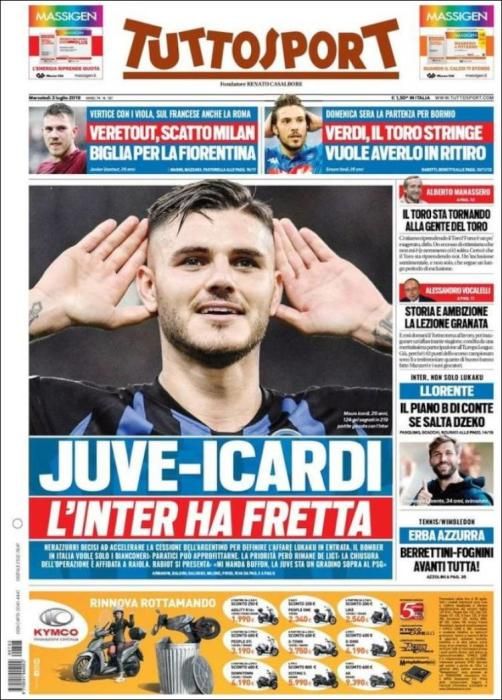 Portada TUTTOSPORT miércoles 3 de julio de 2019