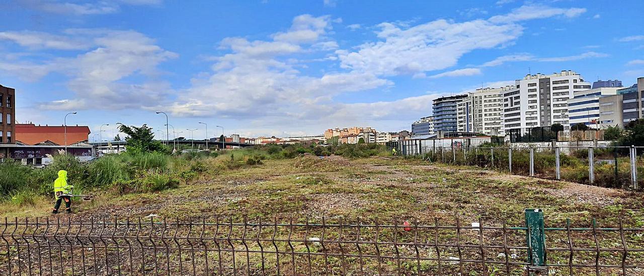 Un operario, durante los trabajos de limpieza del suelo del plan de vías. | I. P.