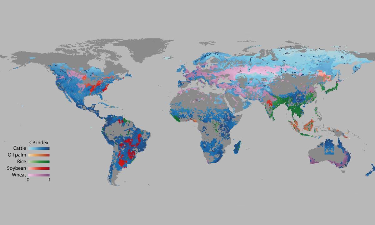 Mapa del índice de prioridad de uso y conservación de la tierra para los principales productos agrícolas.