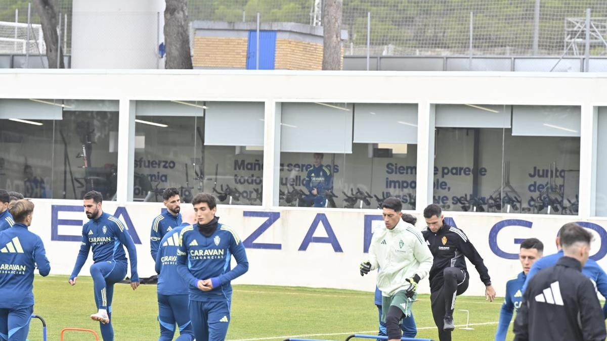 Un momento del entrenamiento de este jueves con los lesionados trabajando en el gimnasio.
