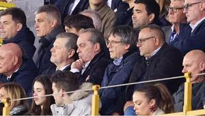 Carles Puigdemont, en el palco del estadio del Brujas durante el partido del Barça en la Champions