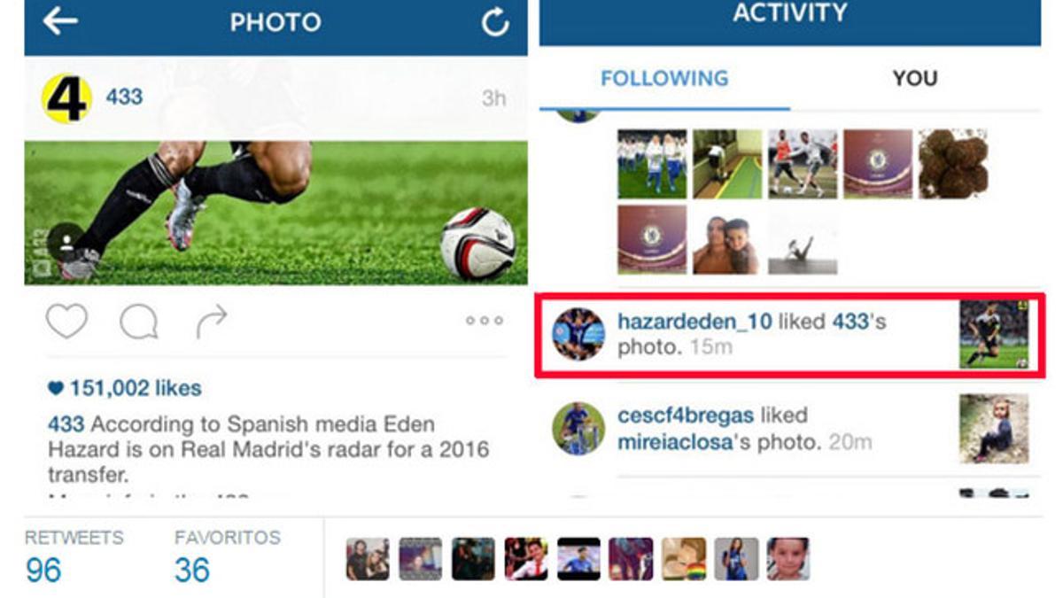 Hazard borró el 'like' demasiado tarde como para no ser 'pillado'