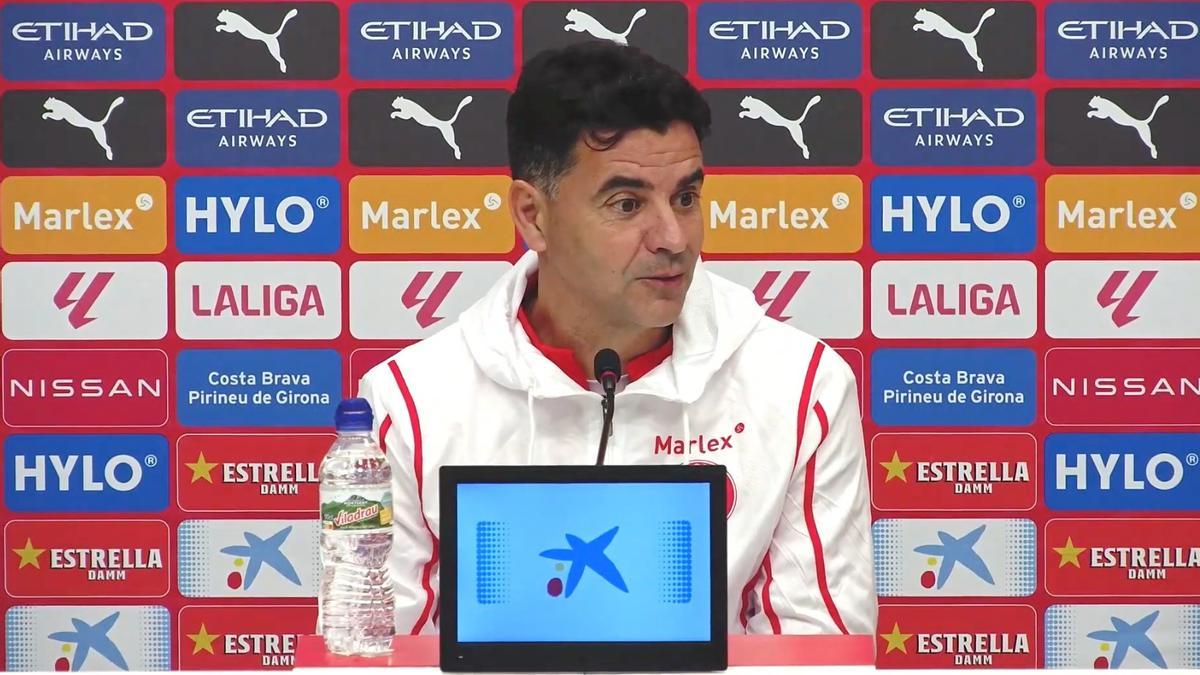 Míchel, el entrenador del Girona, en la rueda de prensa previa al duelo con el Celta en Montilivi.