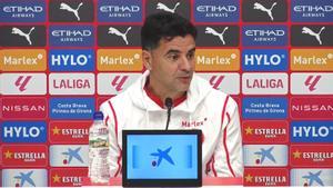 Míchel, el entrenador del Girona, en la rueda de prensa previa al duelo con el Celta en Montilivi.