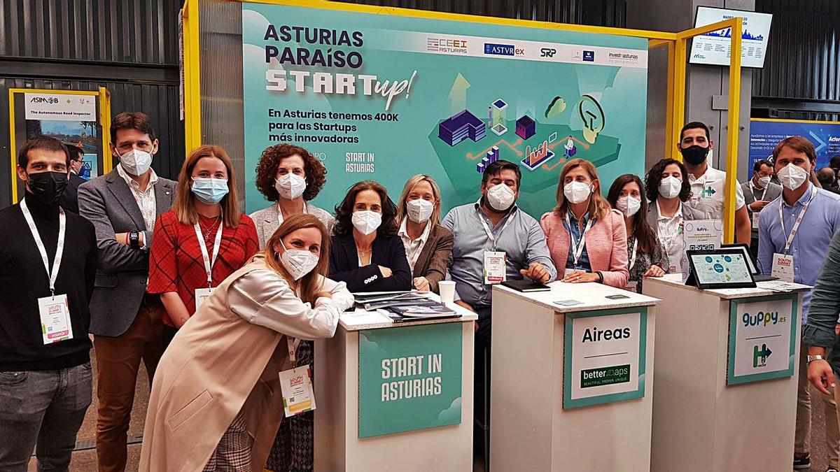 La delegación asturiana de empresas y sociedades regionales, en el stand del South Summit en Madrid.