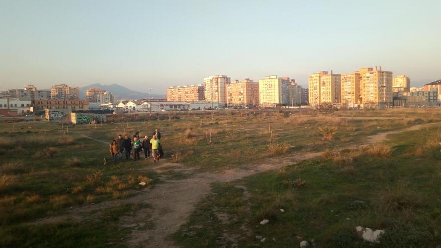 Representantes de la plataforma ciudadana Bosque Urbano Málaga en la antigua parcela de Repsol.