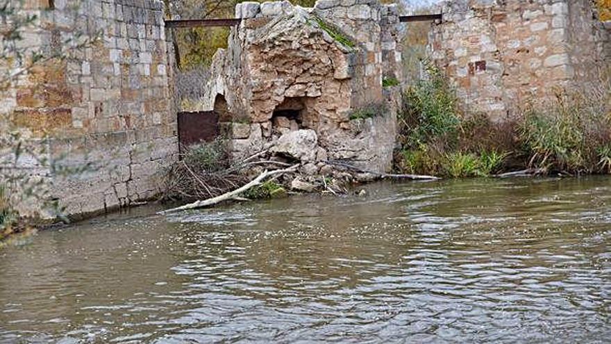 Derrumbe parcial en un muro de uno de los antiguos molinos de las Aceñas de Gijón.