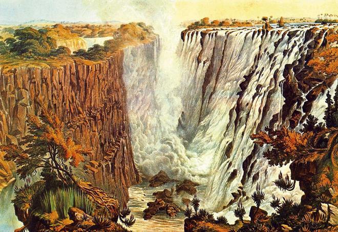 Cataratas Victoria dibujadas por Thomas Baines.