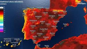 Mapa del tiempo en esta cuarta ola de calor que se está viviendo en España 