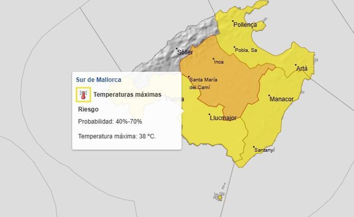 Previsión de la AEMET para el sábado 16 en Mallorca.