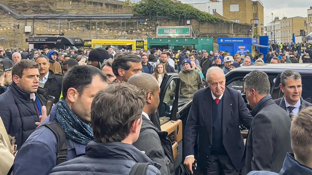 El rey emérito este martes en Londres, a donde acudió a ver un partido del Real Madrid en la Liga de Campeones.