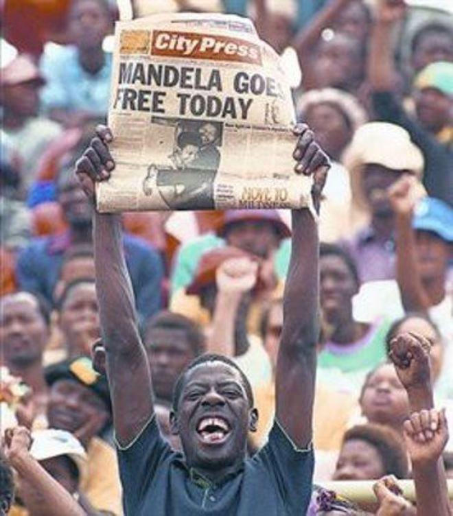 Euforia por la liberación de Mandela en 1990.